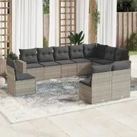 Set Divano Giardino 10 pz con Cuscini Grigio Chiaro Polyrattan 3251449