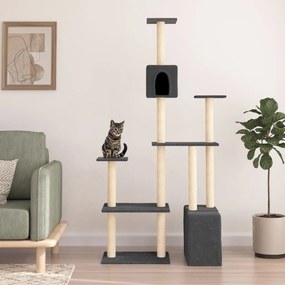 Albero Per Gatti Con Tiragraffi İn Sisal Grigio Scuro 180 Cm /