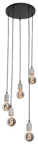 Lampada a sospensione industriale nera con calcestruzzo rotondo 5 luci - Pedra