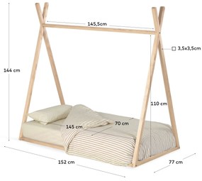 Kave Home - Letto tipi Maralis in legno massello di faggio 70 x 140 cm