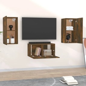 Set mobili porta tv 3 pz rovere fumo in legno multistrato