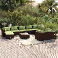 Set Divani da Giardino 11 pz con Cuscini in Polyrattan Marrone 3102692