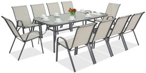 Mobili da giardino in metallo Modena per 10 persone con un grande tavolo di Garden Point grigio chiaro