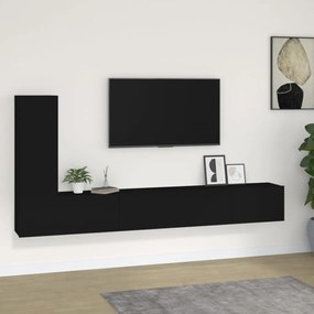 Set Mobili Porta Tv 3 Pz Nero İn Legno Multistrato /