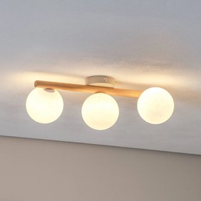 TK Lighting Plafoniera Estera, vetro opalino, legno, 3 luci