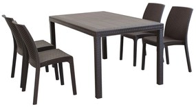 CALIGOLA - set tavolo in resina effetto rattan cm 150 x 90 x 74 h con 4 sedie Alma