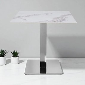 Tavolo ristorante bar top per esterno 80x80 cm effetto Marmo oro venato e base argento H 75