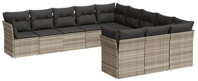 Set divani da giardino 11 pz con cuscini in polyrattan grigio