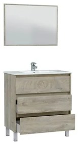 Mobile Bagno 3 Cassetti 80 Cm Con Lavabo E Specchio Dakota Rovere Alaska