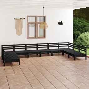 Set salotto da giardino 10 pz nero in legno massello di pino