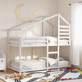 Letto A Castello Con Tetto Bianco 90x200 Cm İn Legno Di Pino /