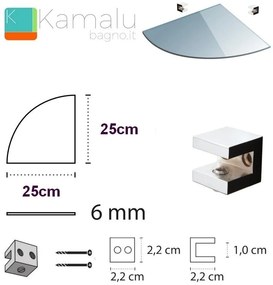 Kamalu - ripiano in vetro ad angolo 25cm vitro-380