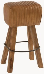 Sgabello da bar in pelle con gambe in legno di mango Gym