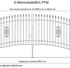 Cancello manuale con serratura elettrica Marmolada in ferro, apertura centrale, L 408.5, H 165-195 cm, di colore ruggine
