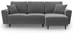 Divano angolare grigio chiaro allungabile e con contenitore con rivestimento in velluto Kyoto – Cosmopolitan Design