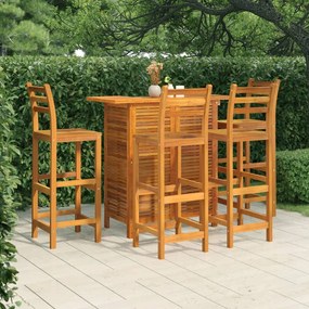 Set Da Bar Per Giardino 5 Pz İn Legno Massello Di Acacia /
