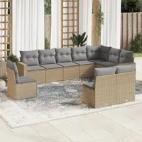 Set Divano da Giardino 10 pz con Cuscini Beige in Polyrattan 3219099