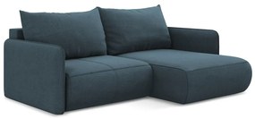 Divano angolare blu allungabile/con contenitore (con penisola a destra) Nanea – Makamii