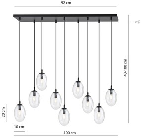 Sospensione Minimal 9 Luci Atalanta Acciaio Nero E Vetro Trasparente
