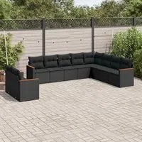 Set Divani da Giardino 10pz con Cuscini in Polyrattan Nero 3258513