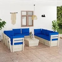 Set Divani da Giardino su Pallet 9 pz con Cuscini Legno Abete cod mxl 39922