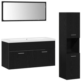 Set mobili bagno  set 3 pezzi quercia nera legno ingegnerizzato