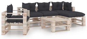 Set divani da giardino pallet 6 pz con cuscini in legno di pino