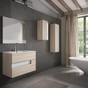Mobile da bagno sotto lavabo VISOBATH Vision rovere naturale con le facciate bianche laminato opaco L 79.5 x H 55 x P 45 cm 2 cassetti, lavabo non incluso
