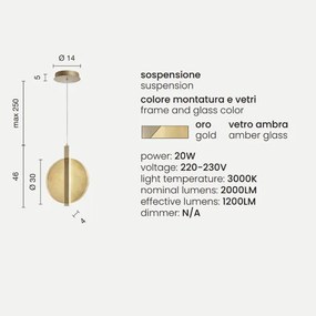 Lampada a sospensione LED JUIS in vetro texturizzato AMBRA Piccolo