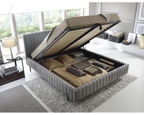 Letto matrimoniale imbottito grigio con contenitore e rete inclusi 160x200 cm Plissa – ELTAP