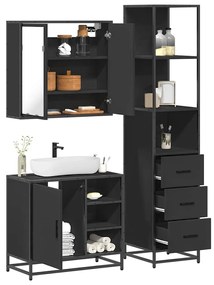 Set Mobili Da Bagno 3 Pz Nero İn Legno Multistrato /