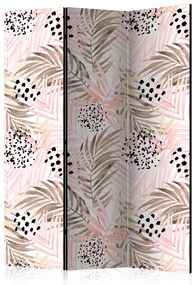 Paravento design Palme rosa (3 parti) - modello di foglie tropicali