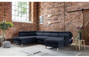 Divano letto angolare a U in velluto blu scuro (angolo sinistro) Sweet Harmony - Miuform