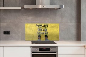 Pannello da cucina Gambe sfondo giallo con scritte 100x50 cm