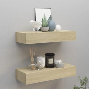 Scaffali Con Cassetti Da Parete 2 Pz Rovere 60x23,5x10 Cm Mdf /