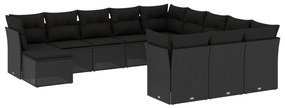 Set divani da giardino 12 pz con cuscini nero in polyrattan