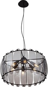 Smart hanglamp zwart met smoke glas rond 6-lichts incl. Wifi C35 - Mochan