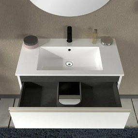 Mobile bagno sospeso 80 cm bianco opaco con lavabo e specchio Master