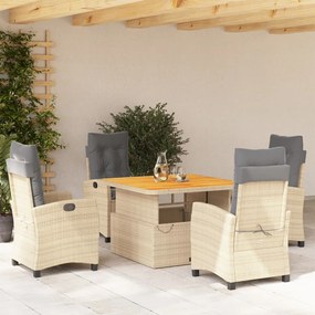 Set Da Pranzo Da Giardino 5 Pz Con Cuscini Beige İn Polyrattan /