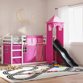 Letto A Castello Con Scivolo E Tende Rosa 80x200 Cm /