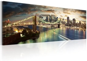 Quadro The East River at night  Colore blu navy, Dimensioni e Misure 120x40