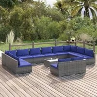 Set Divani da Giardino 13 pz con Cuscini in Polyrattan Grigio 3102150