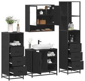 Set Mobili Da Bagno 4 Pz Nero İn Legno Multistrato /