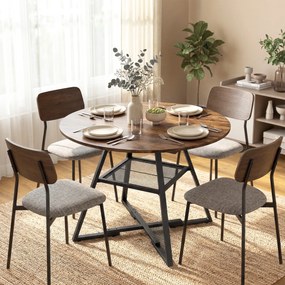 Tavolo da Pranzo 4 Posti Ø100x76 cm Stile Industriale con Ripiano in Metallo Marrone Rustico...