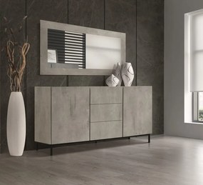 Credenza PIETRASANTA in legno, finitura in grigio cemento, piano effetto marmo statuario, 200&#215;50 cm