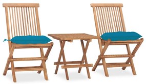 Set Da Pranzo Giardino Pieghevole 3 Pz Cuscino Massello Di Teak /