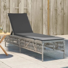 Lettino Prendisole Con Cuscino Grigio Chiaro İn Polyrattan /