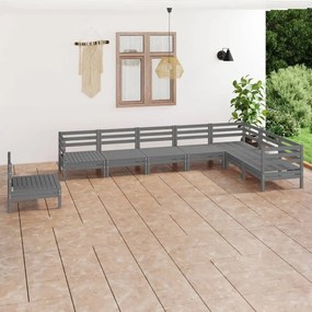 Set Salotto da Giardino 8 pz in Legno Massello di Pino Grigio