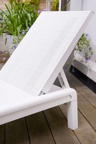 Lettino da Giardino Prendisole 187,5x58x29 cm Reclinabile in 4 Posizione Keter Mallorca Effetto Juta Bianco...