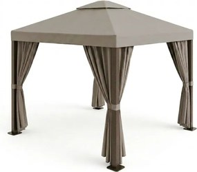 Gazebo In Alluminio 3x4 Con Tende Laterali Struttura Marrone Telo Tortora Romance